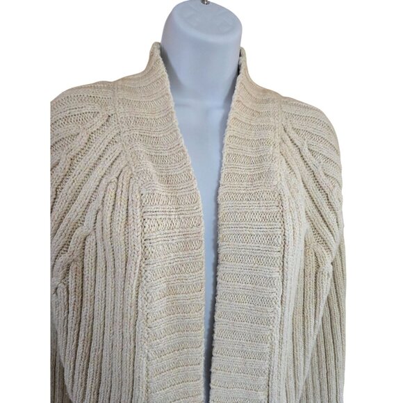 Oversized Beige heavy wt Cable Knit Cardigan Sweater fisherman boho cottagecore - Picture 3 of 6